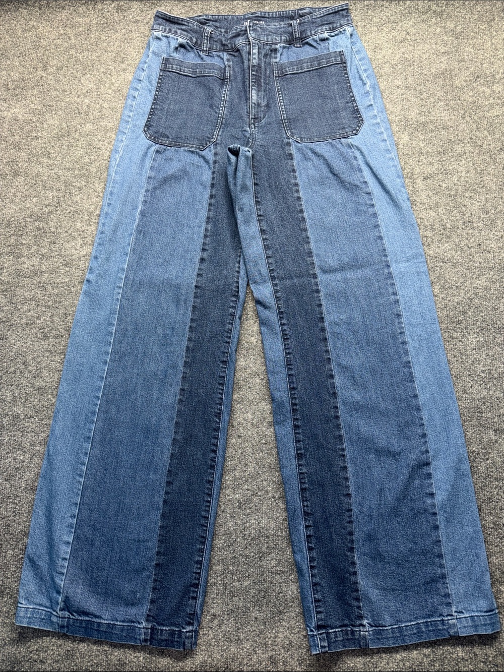 INC International Concepts Two-Tone Blue Wide-Leg Patchwork Jeans